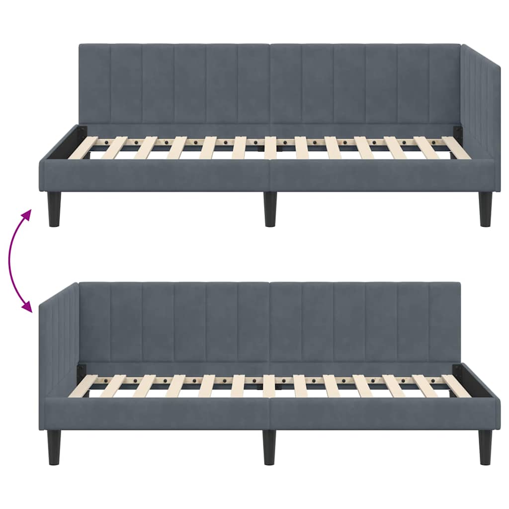 vidaXL Rama łóżka narożnego Ciemnoszary 90 cm x 190 cm Aksamit