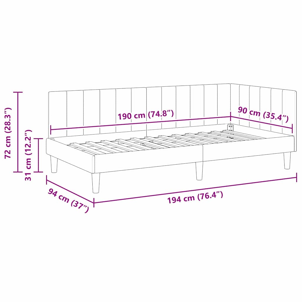 vidaXL Rama łóżka narożnego Ciemna zieleń 90 cm x 190 cm Aksamit