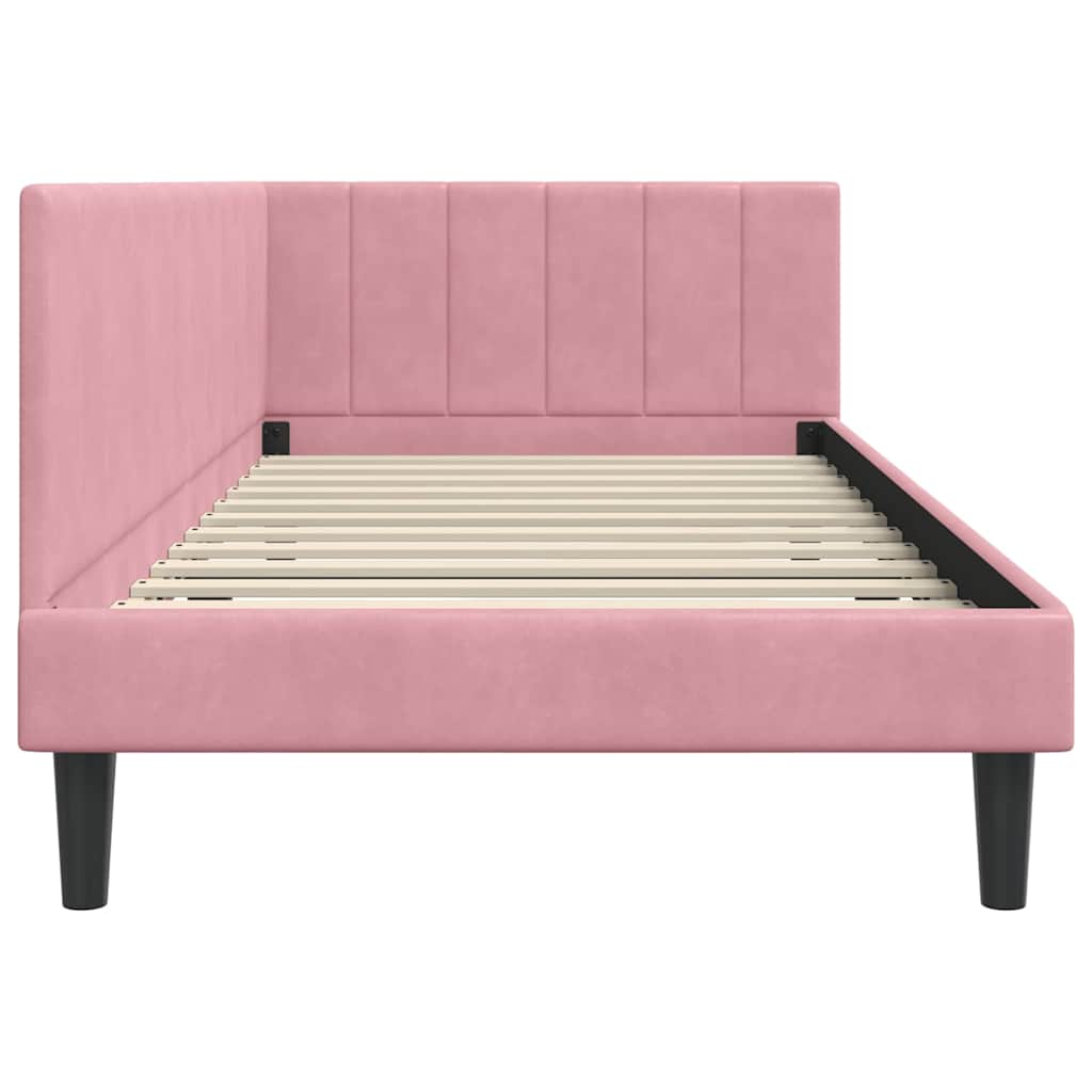 vidaXL Rama łóżka narożnego Z zagłówkiem Różowy 90 cm x 190 cm Aksamit