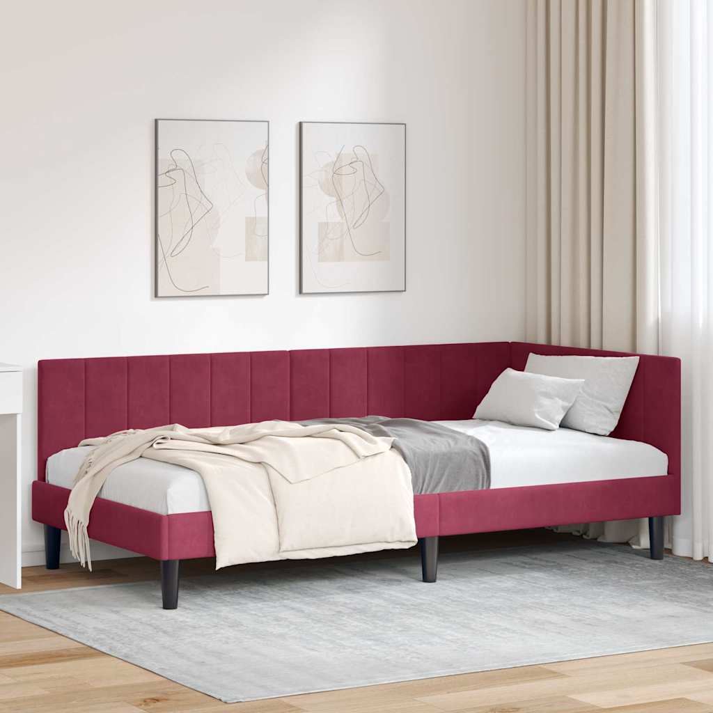 vidaXL Rama łóżka narożnego Czerwone wino 90 cm x 190 cm Aksamit
