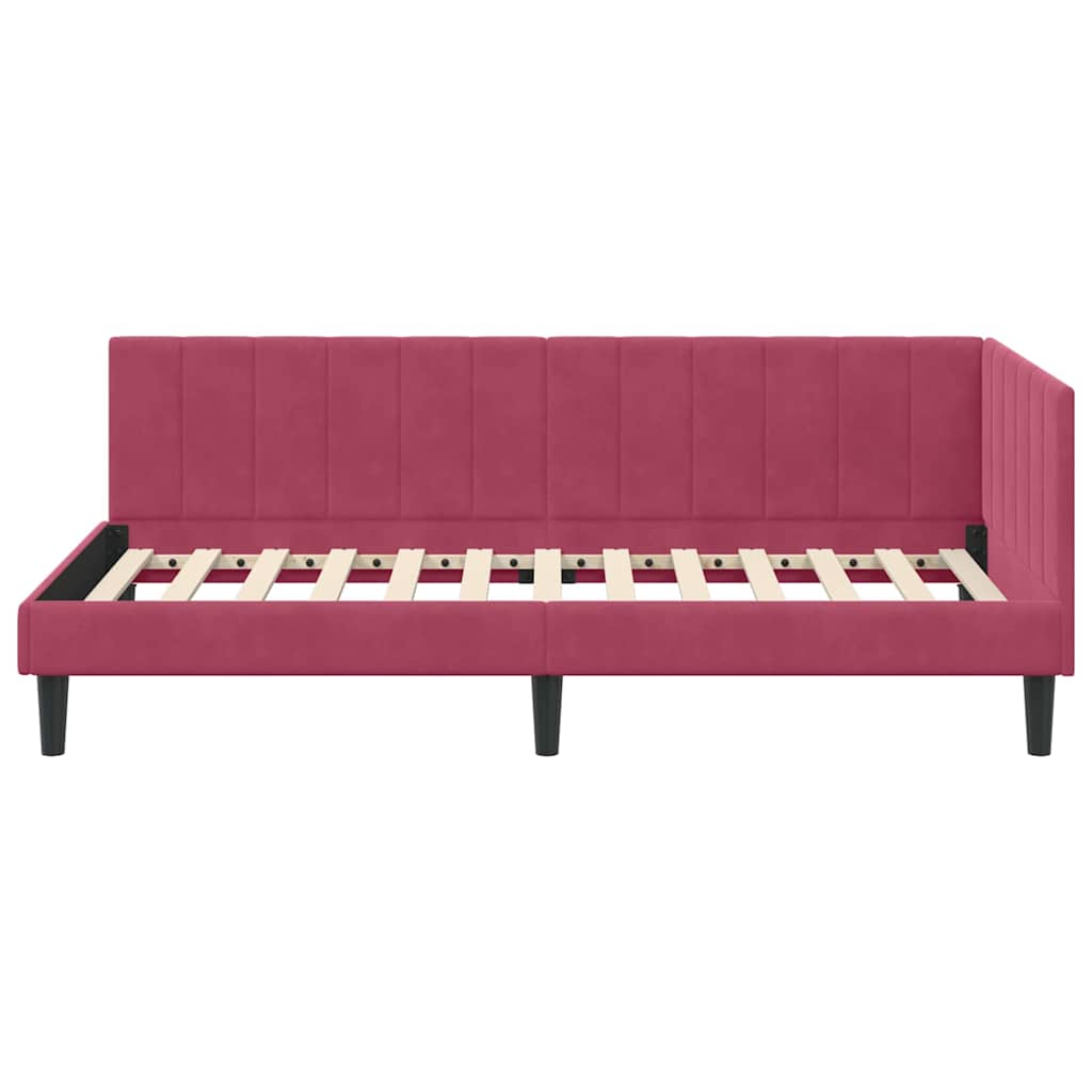 vidaXL Rama łóżka narożnego Czerwone wino 90 cm x 190 cm Aksamit