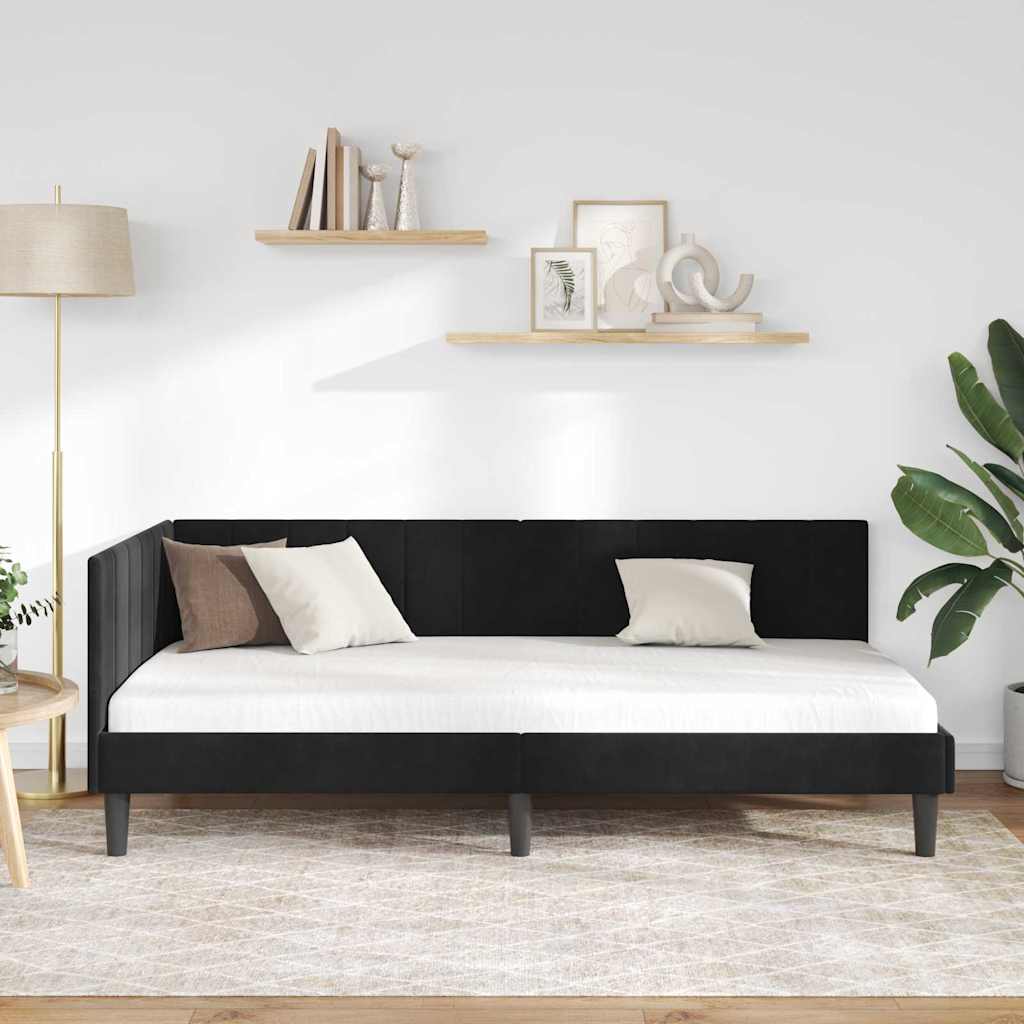 vidaXL Rama łóżka narożnego Z zagłówkiem Czarny 90 cm x 190 cm Aksamit