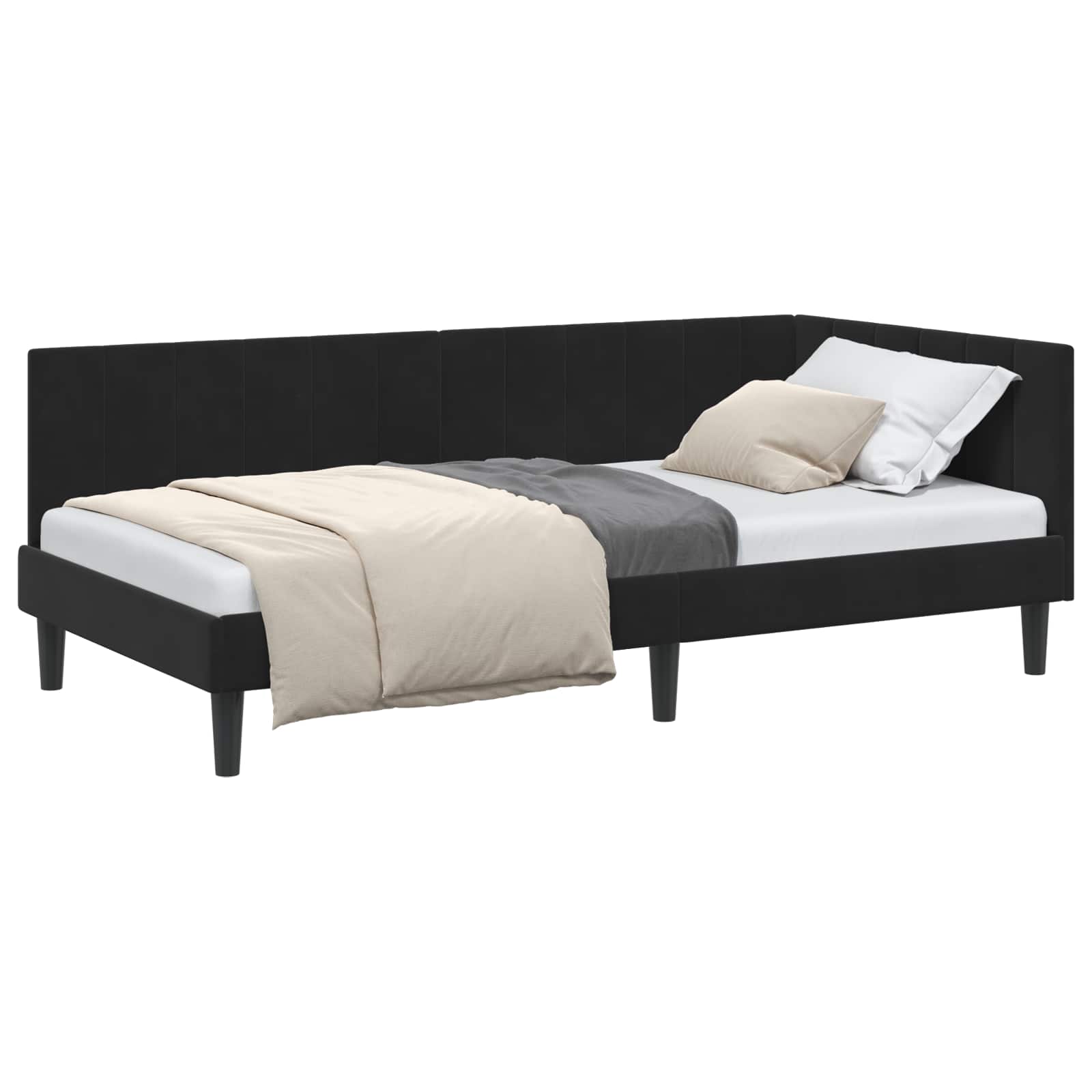 vidaXL Rama łóżka narożnego Z zagłówkiem Czarny 90 cm x 190 cm Aksamit