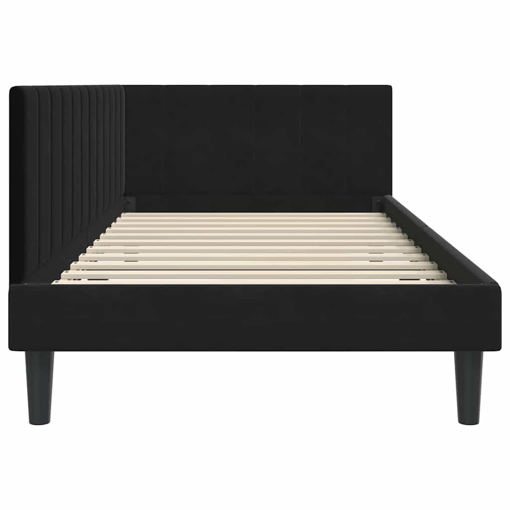 vidaXL Rama łóżka narożnego Z zagłówkiem Czarny 90 cm x 190 cm Aksamit