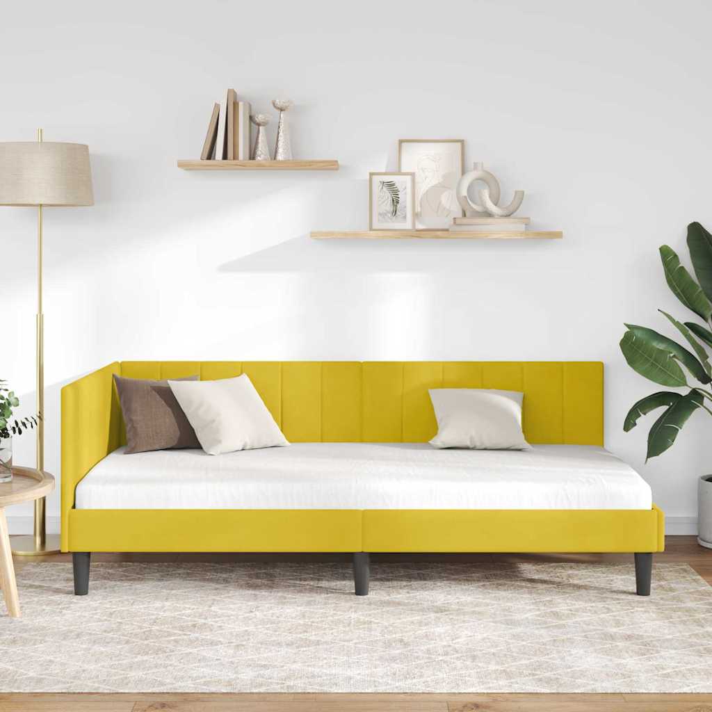 vidaXL Rama łóżka narożnego Z zagłówkiem Żółty 90 cm x 190 cm Aksamit