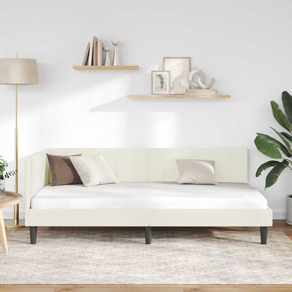 vidaXL Rama łóżka narożnego Kremowy 90 cm x 190 cm Aksamit