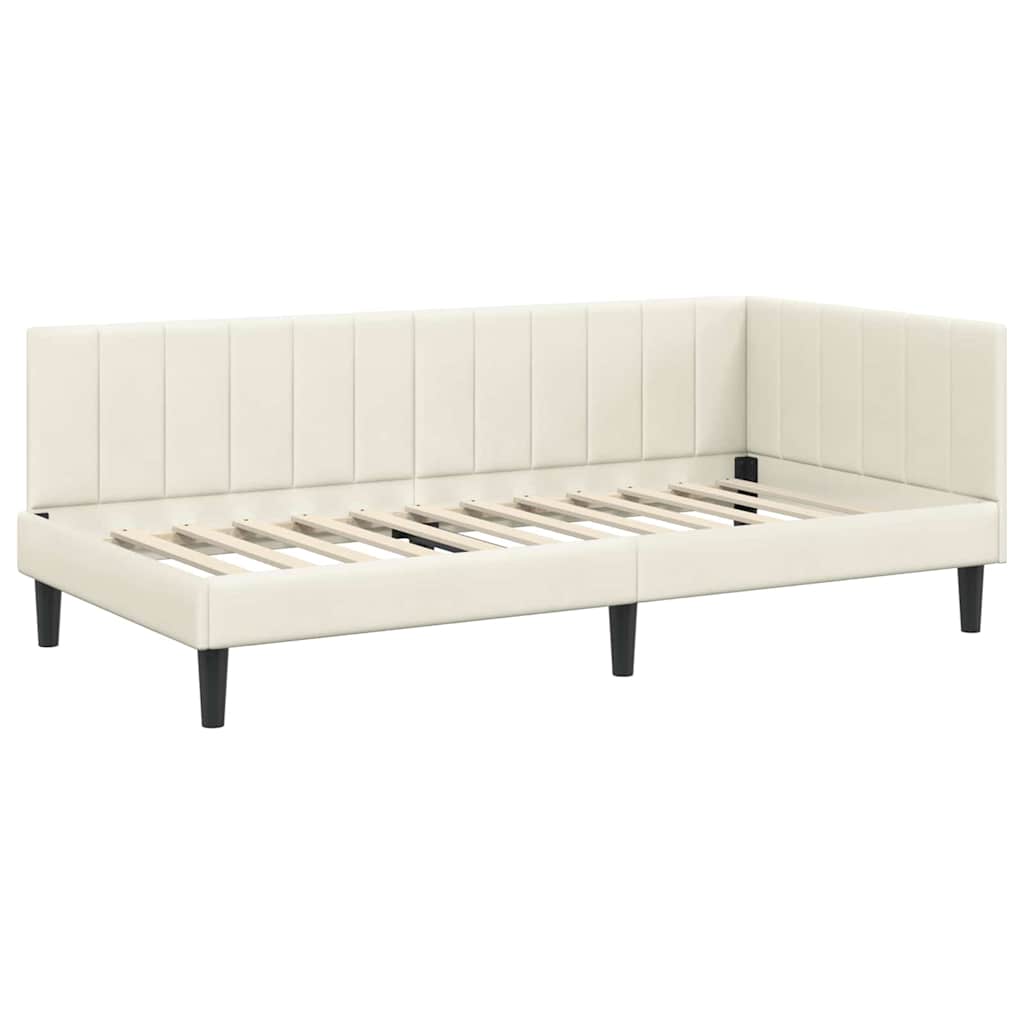 vidaXL Rama łóżka narożnego Kremowy 90 cm x 190 cm Aksamit