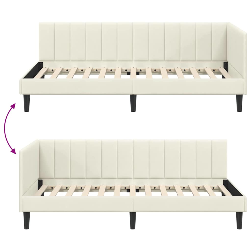 vidaXL Rama łóżka narożnego Kremowy 90 cm x 190 cm Aksamit