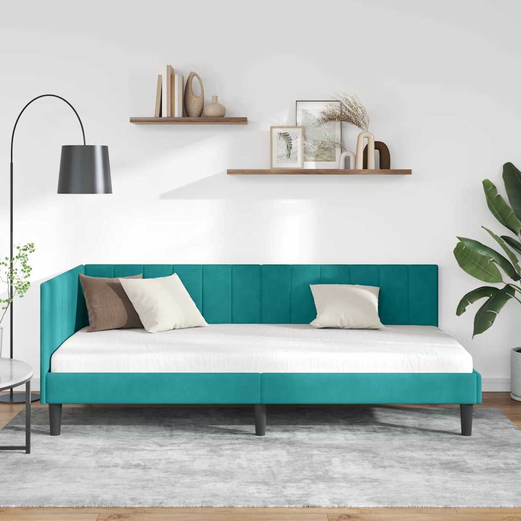 vidaXL Rama łóżka narożnego Turkusowy 90 cm x 190 cm Aksamit
