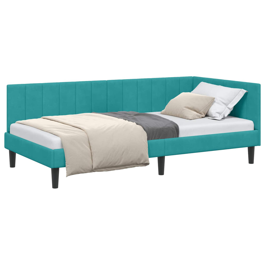 vidaXL Rama łóżka narożnego Turkusowy 90 cm x 190 cm Aksamit