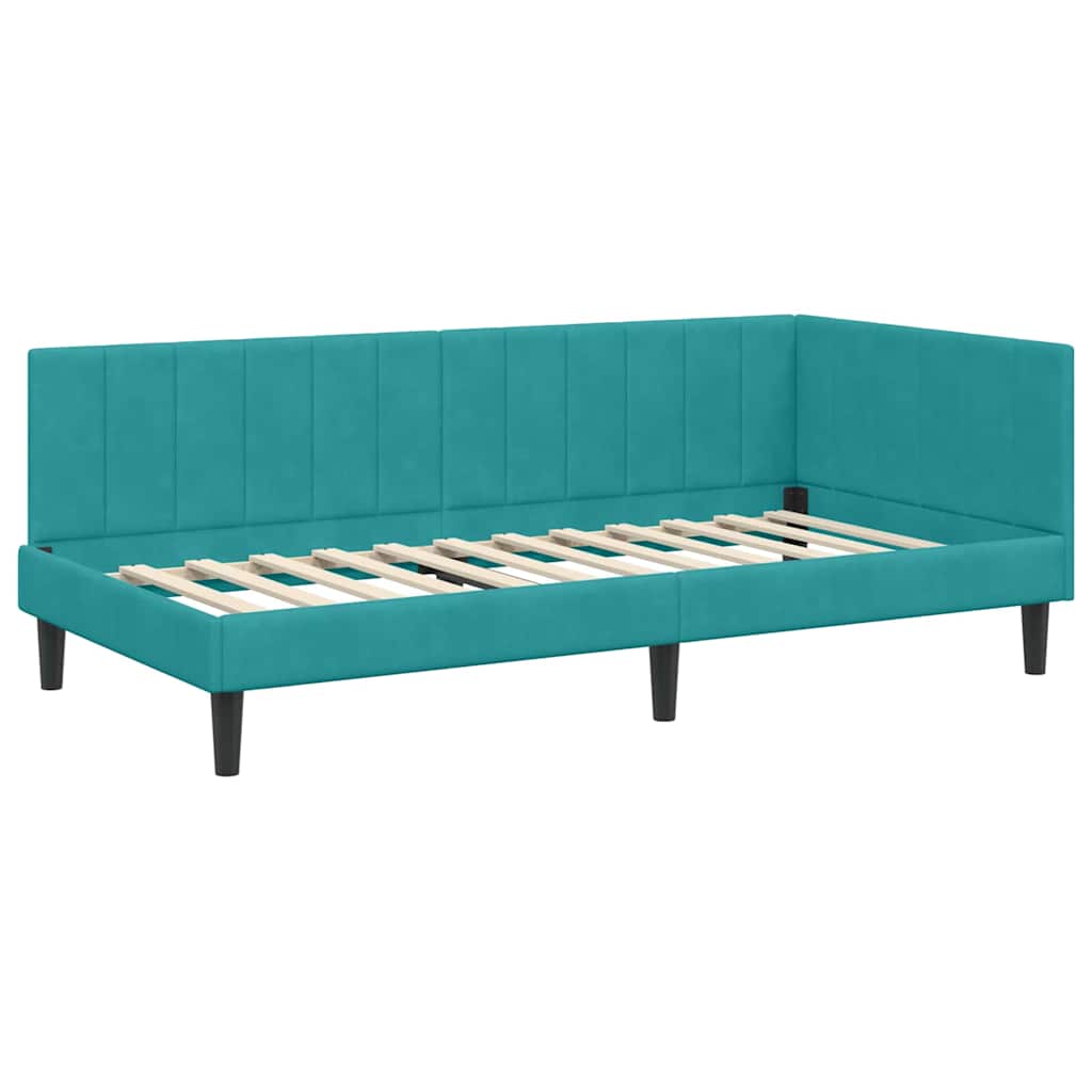 vidaXL Rama łóżka narożnego Turkusowy 90 cm x 190 cm Aksamit