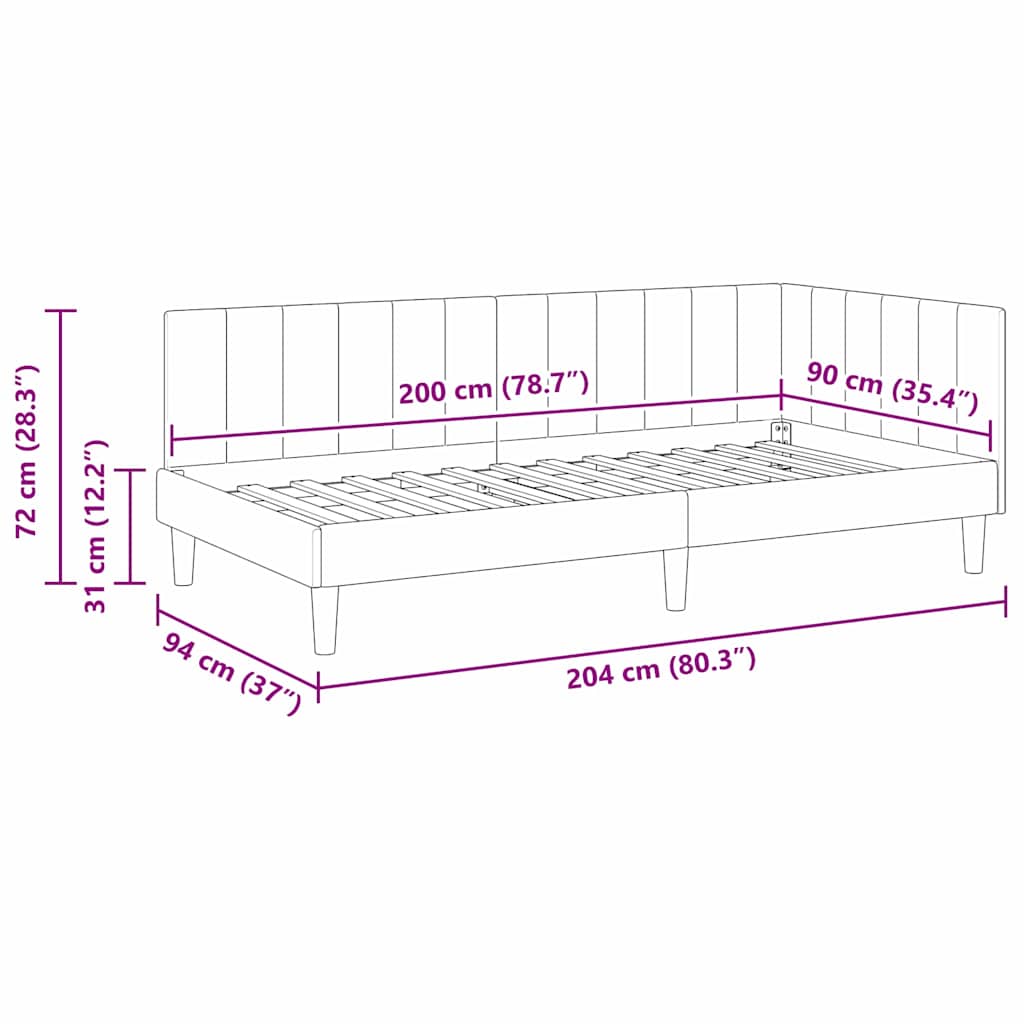 vidaXL Rama łóżka narożnego Niebieski 90 cm x 200 cm Aksamit