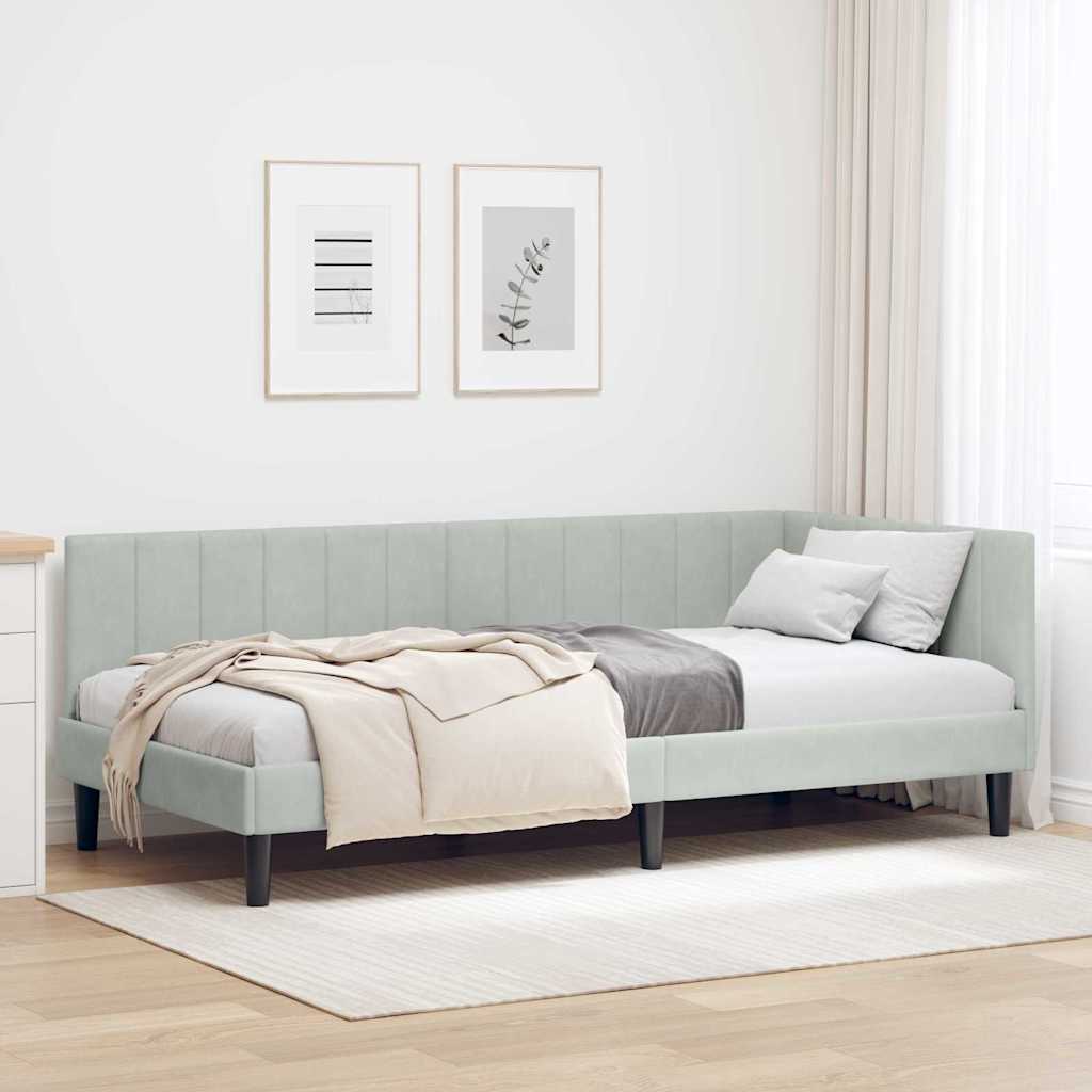 vidaXL Rama łóżka narożnego Jasnoszary 90 cm x 200 cm Aksamit