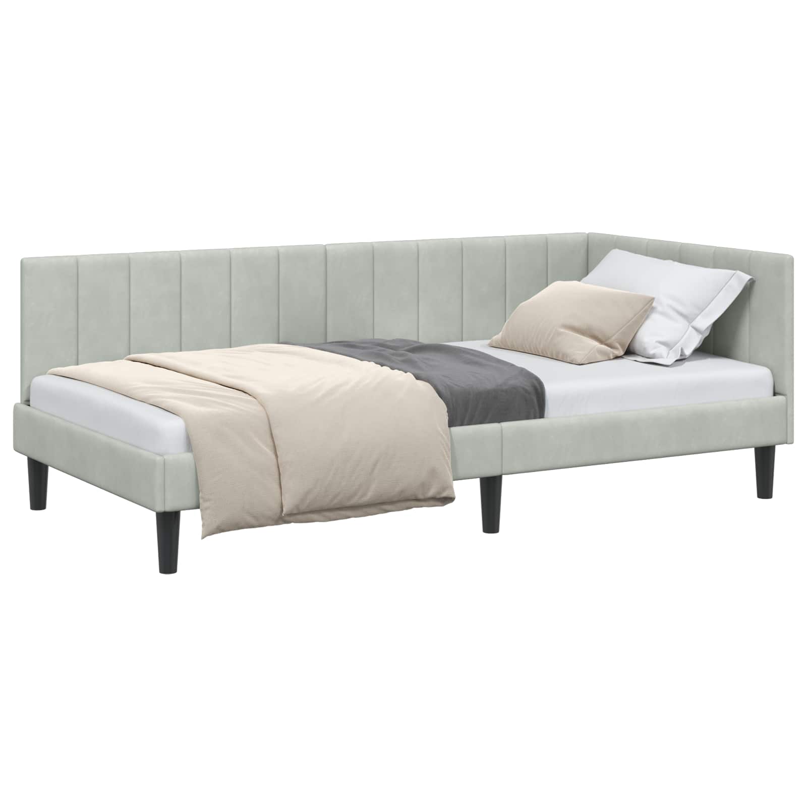 vidaXL Rama łóżka narożnego Jasnoszary 90 cm x 200 cm Aksamit