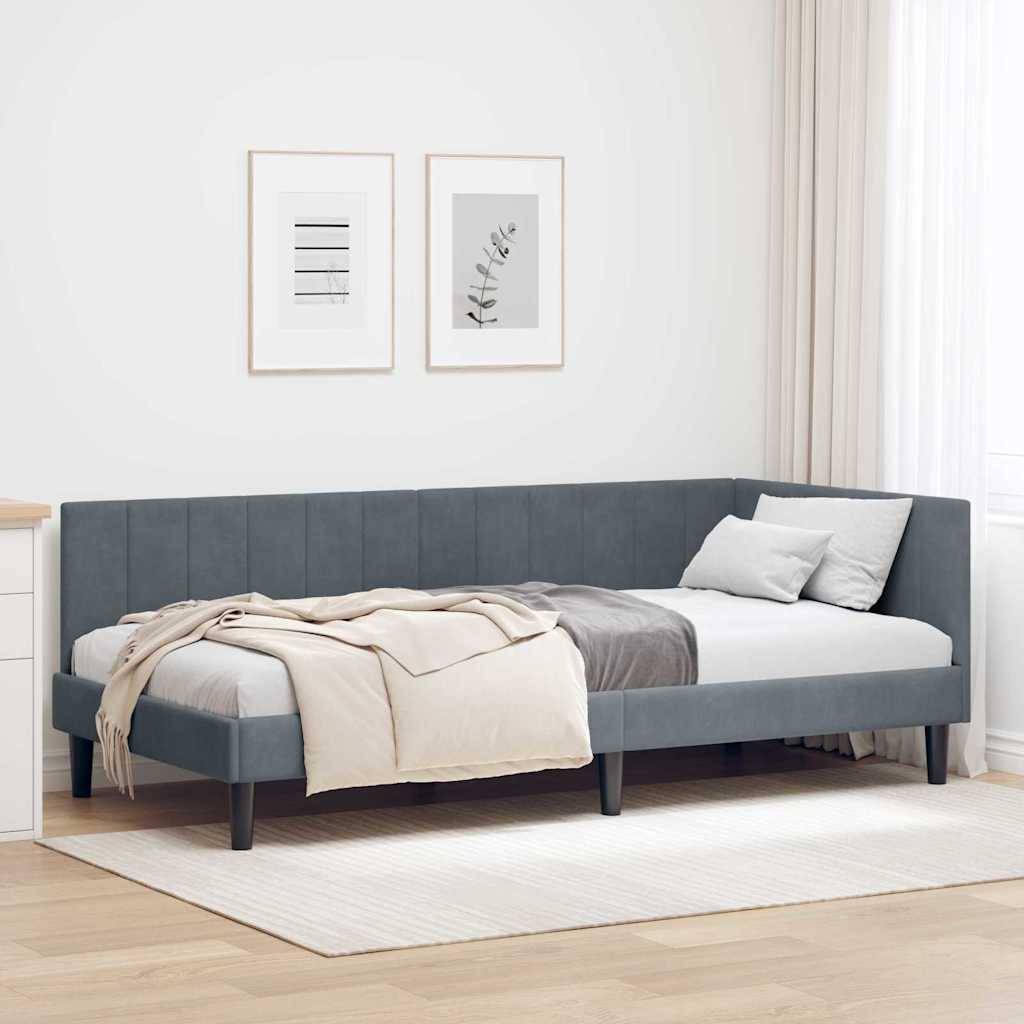 vidaXL Rama łóżka narożnego Ciemnoszary 90 cm x 200 cm Aksamit