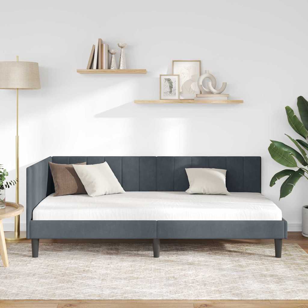 vidaXL Rama łóżka narożnego Ciemnoszary 90 cm x 200 cm Aksamit