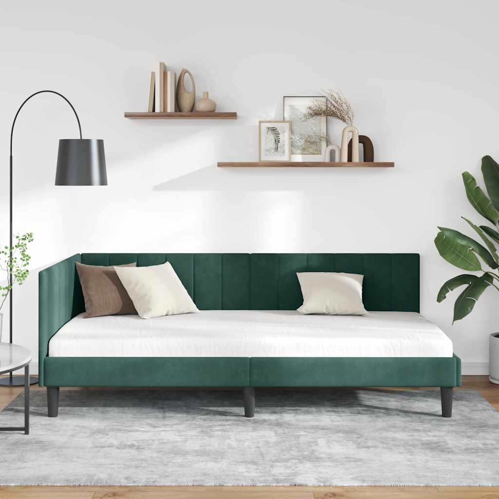 vidaXL Rama łóżka narożnego Ciemna zieleń 90 cm x 200 cm Aksamit