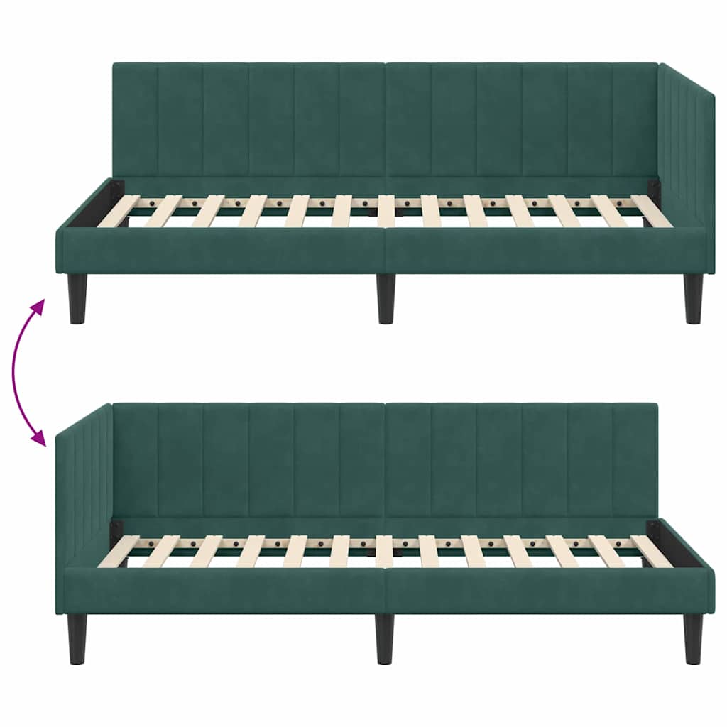 vidaXL Rama łóżka narożnego Ciemna zieleń 90 cm x 200 cm Aksamit