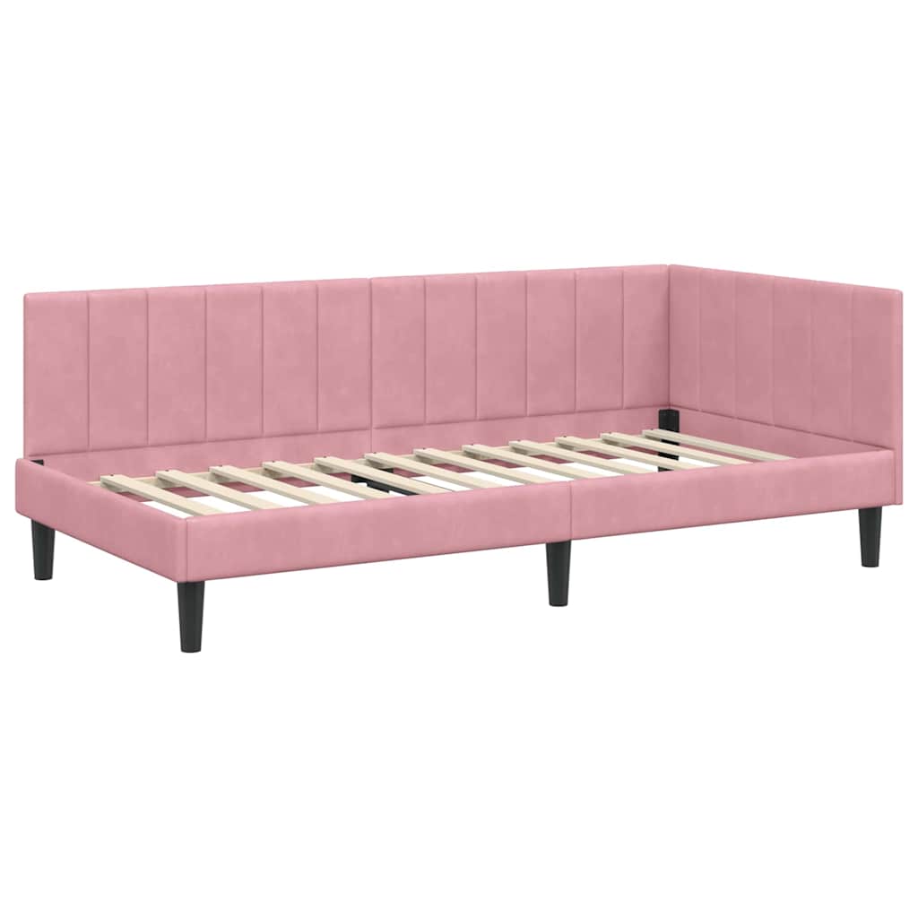 vidaXL Rama łóżka narożnego Z zagłówkiem Różowy 90 cm x 200 cm Aksamit