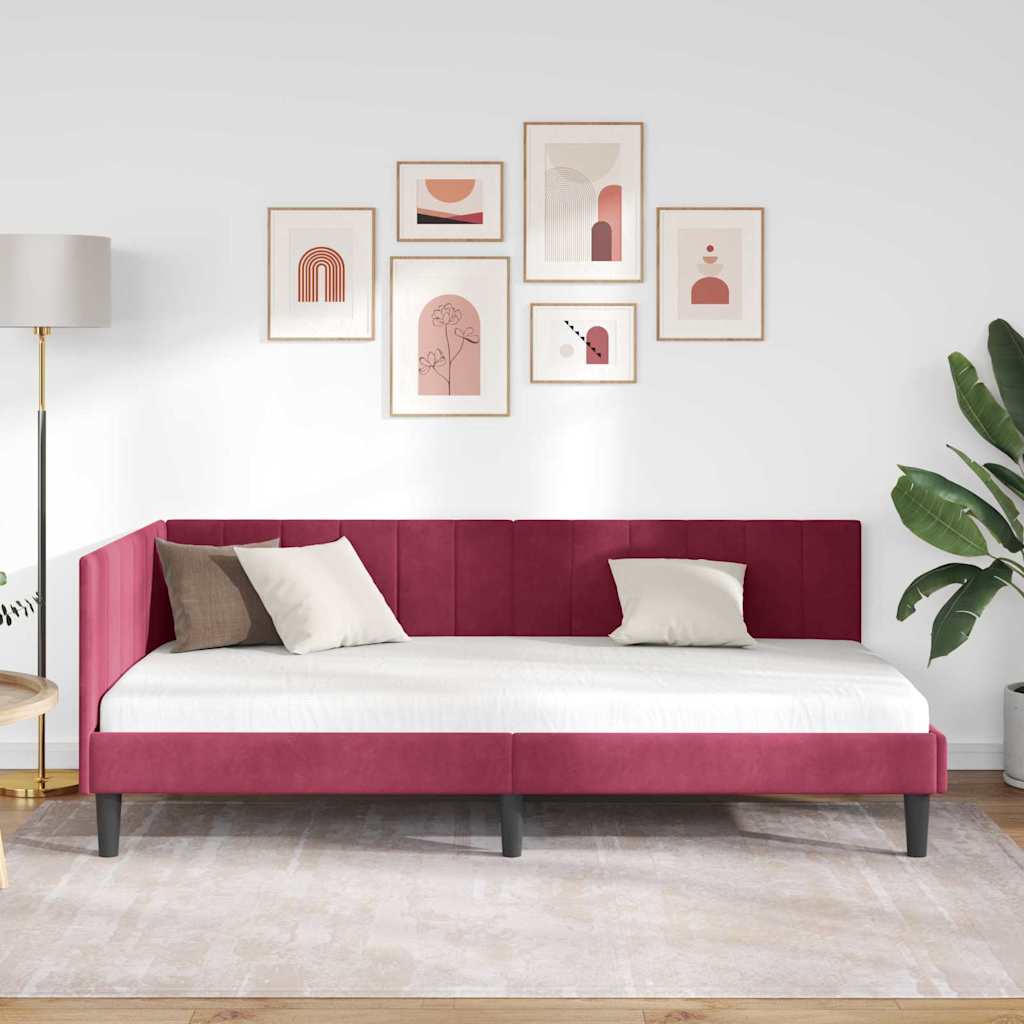 vidaXL Rama łóżka narożnego Czerwone wino 90 cm x 200 cm Aksamit
