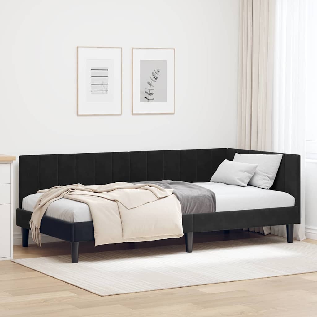 vidaXL Rama łóżka narożnego Z zagłówkiem Czarny 90 cm x 200 cm Aksamit