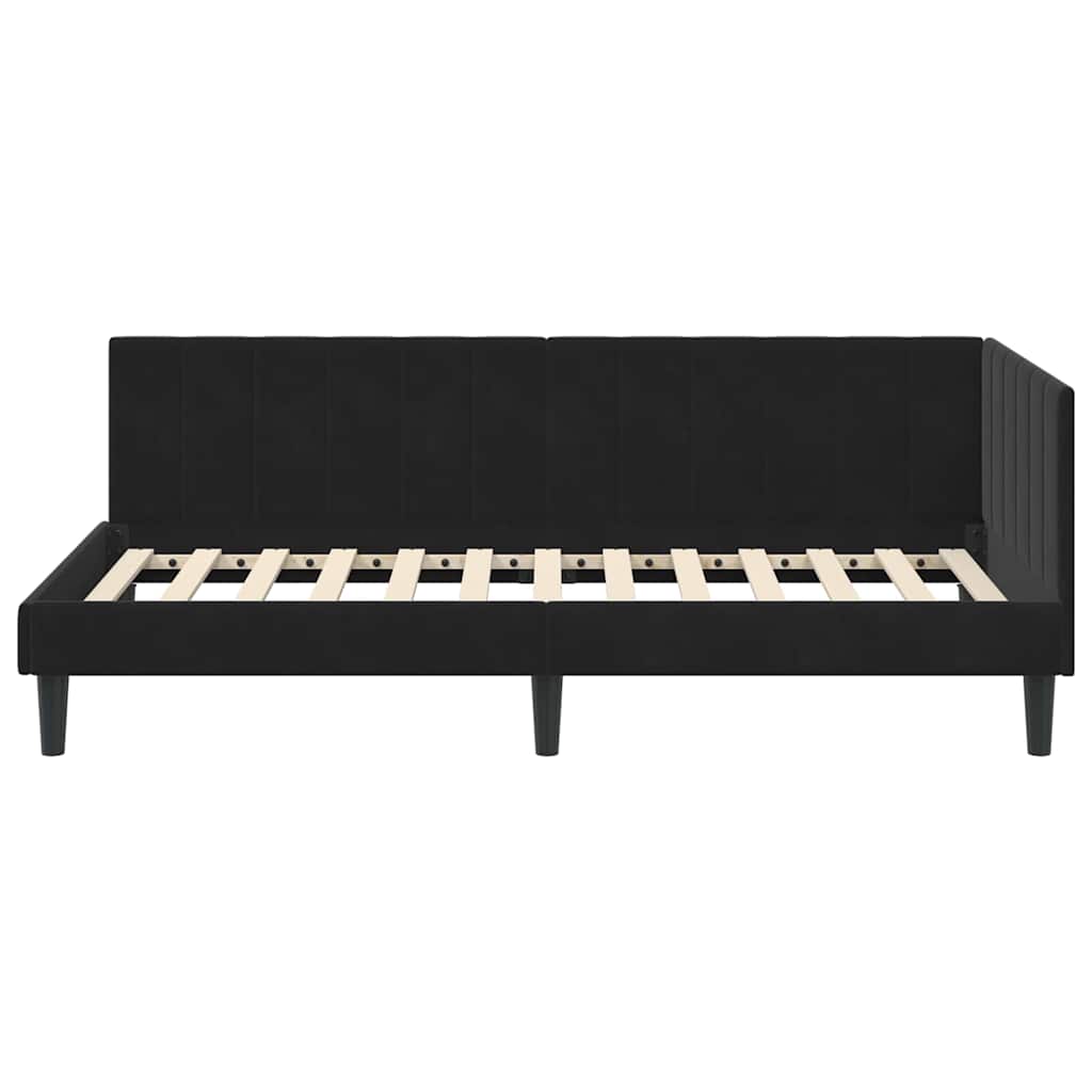 vidaXL Rama łóżka narożnego Z zagłówkiem Czarny 90 cm x 200 cm Aksamit
