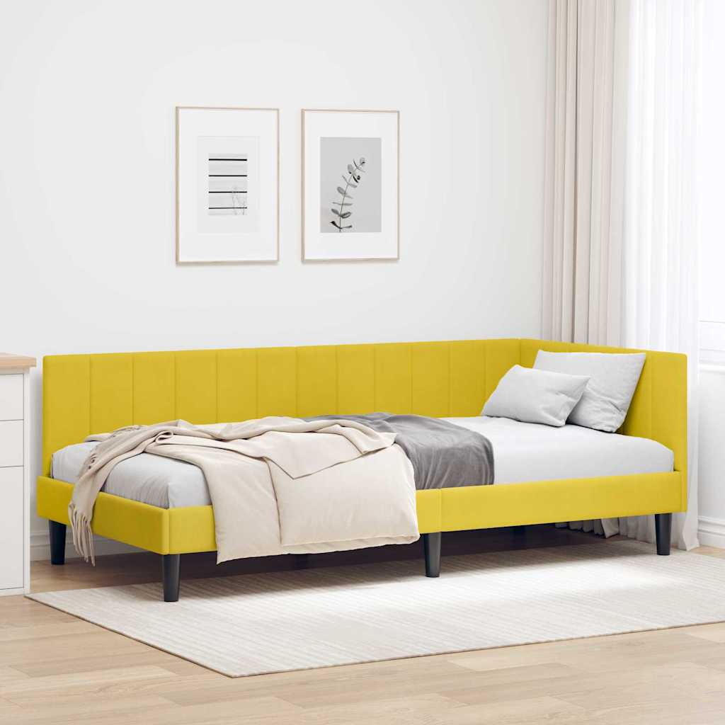 vidaXL Rama łóżka narożnego Z zagłówkiem Żółty 90 cm x 200 cm Aksamit