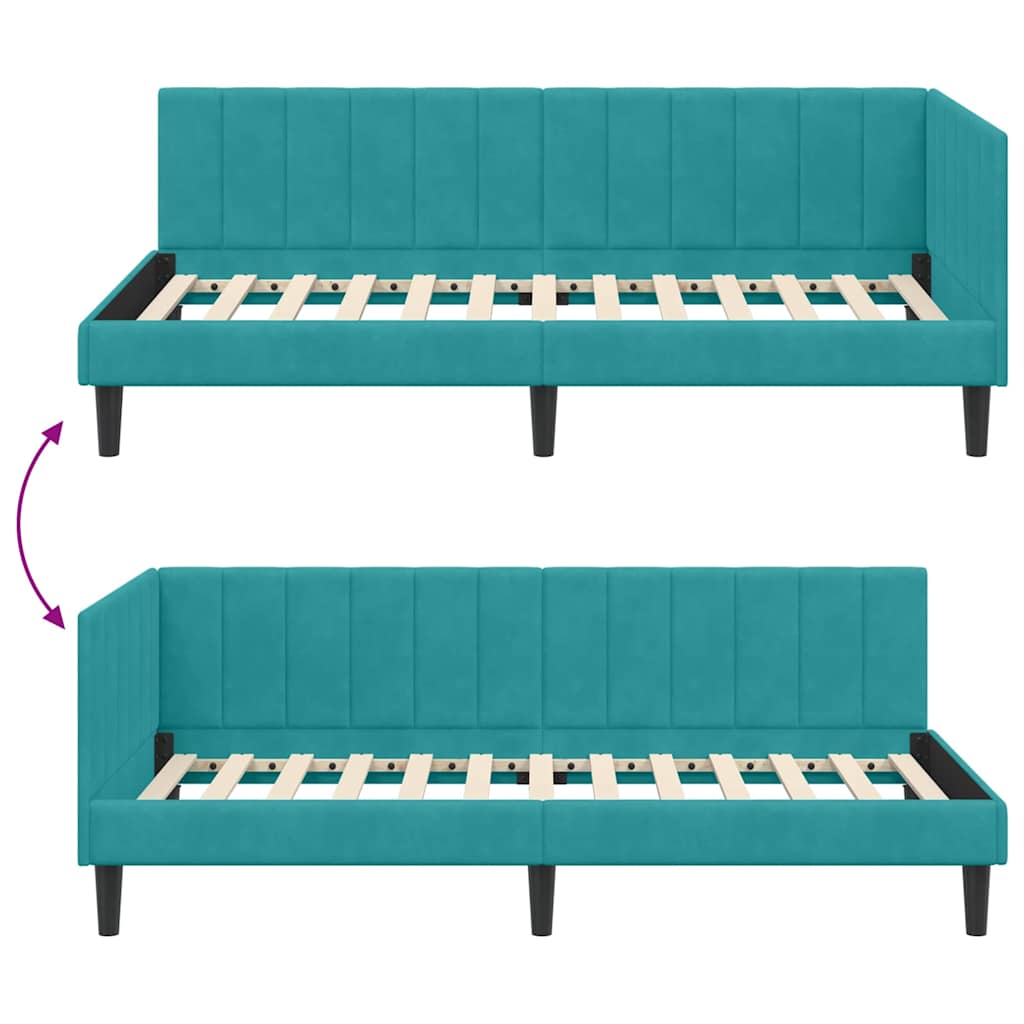 vidaXL Rama łóżka narożnego Turkusowy 90 cm x 200 cm Aksamit