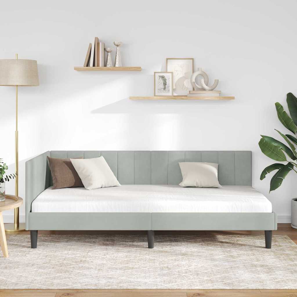 vidaXL Rama łóżka narożnego Jasnoszary 100 cm x 200 cm Aksamit