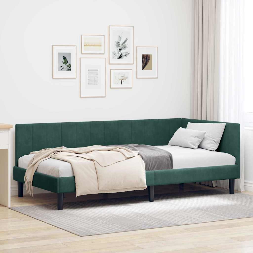 vidaXL Rama łóżka narożnego Ciemna zieleń 100 cm x 200 cm Aksamit