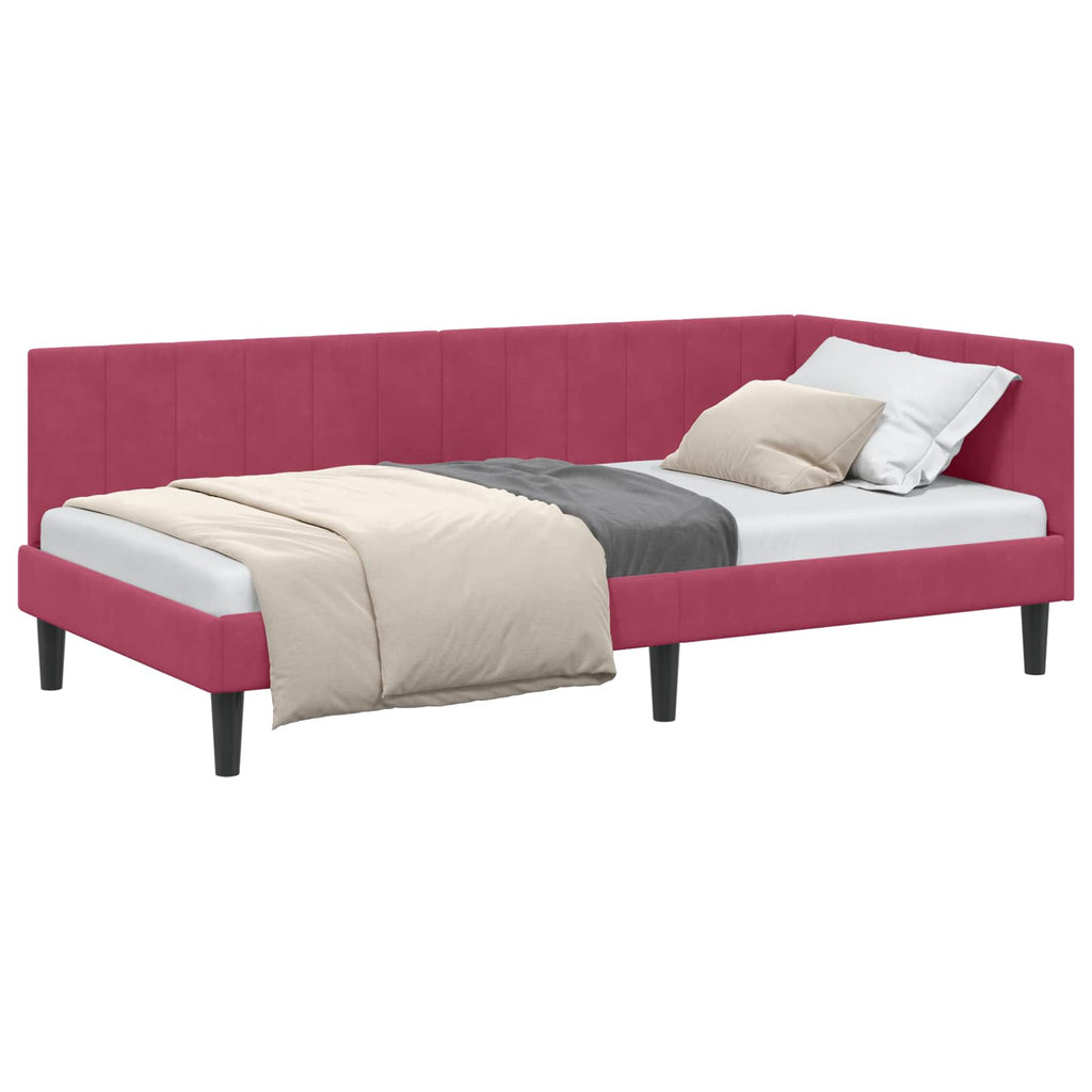 vidaXL Rama łóżka narożnego Czerwone wino 100 cm x 200 cm Aksamit