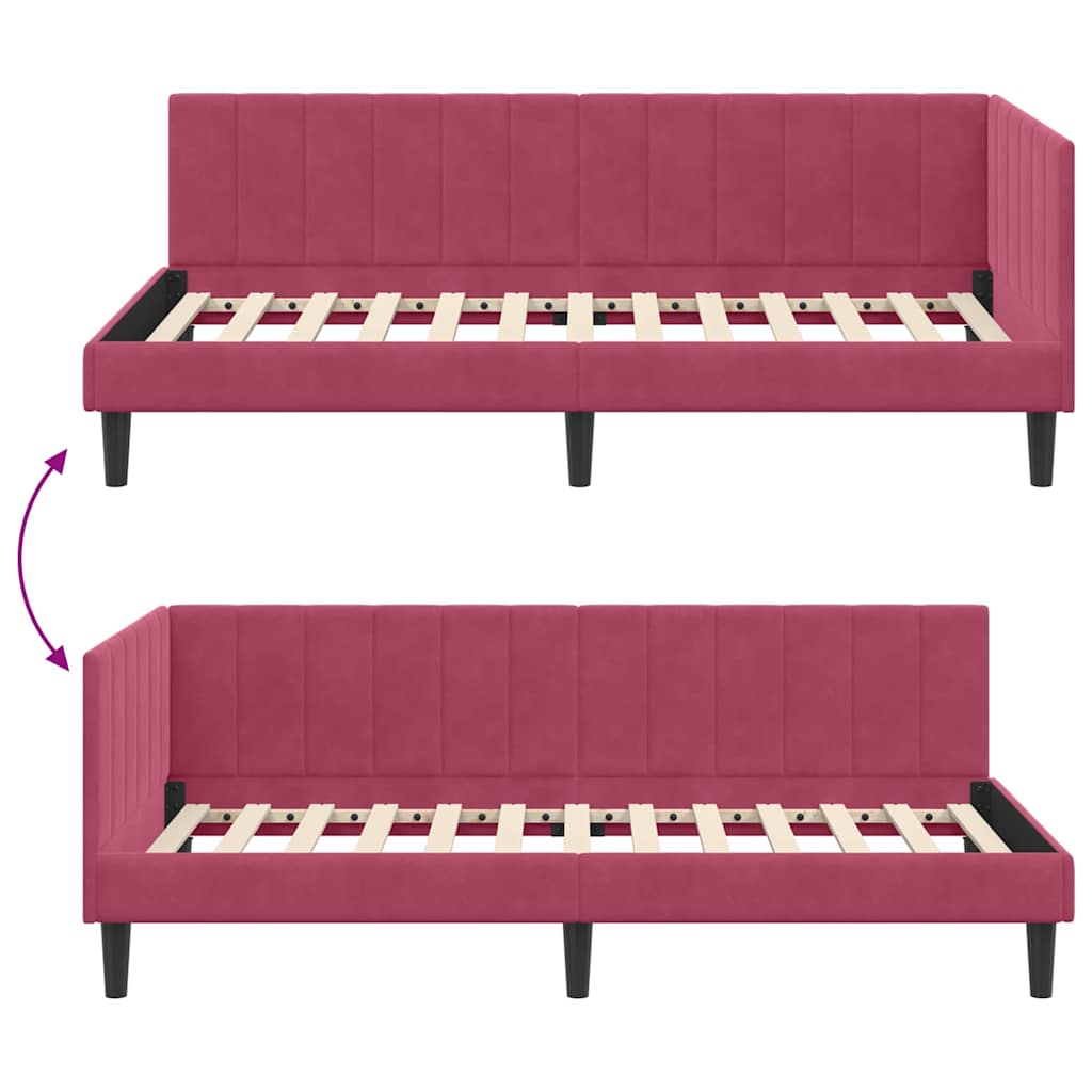 vidaXL Rama łóżka narożnego Czerwone wino 100 cm x 200 cm Aksamit