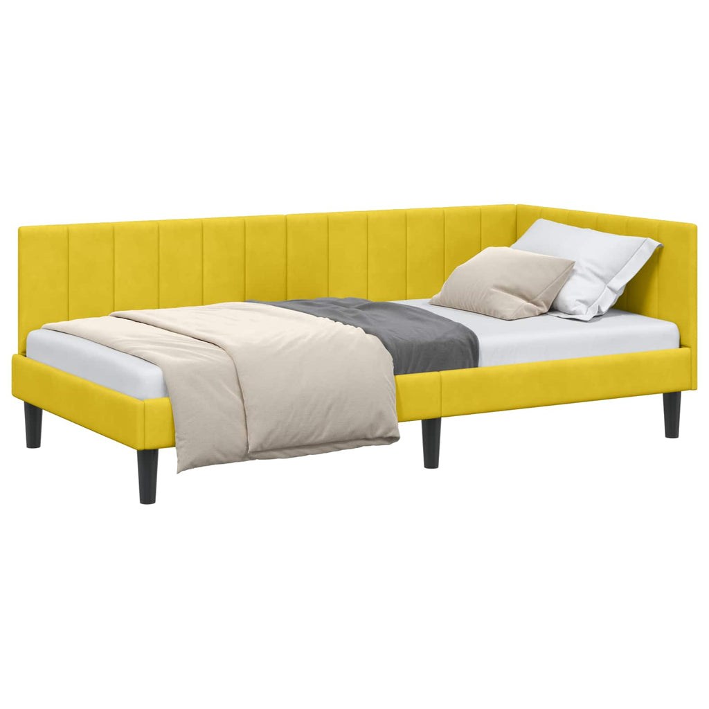 vidaXL Rama łóżka narożnego Z zagłówkiem Żółty 100 cm x 200 cm Aksamit