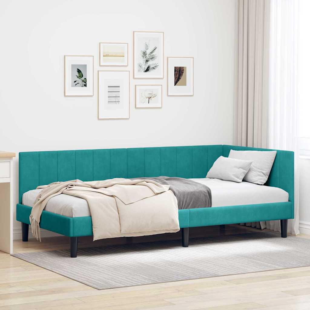 vidaXL Rama łóżka narożnego Turkusowy 100 cm x 200 cm Aksamit