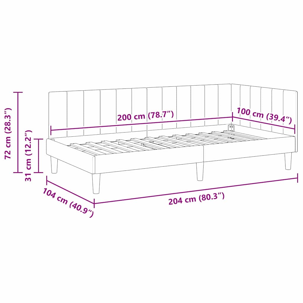 vidaXL Rama łóżka narożnego Turkusowy 100 cm x 200 cm Aksamit