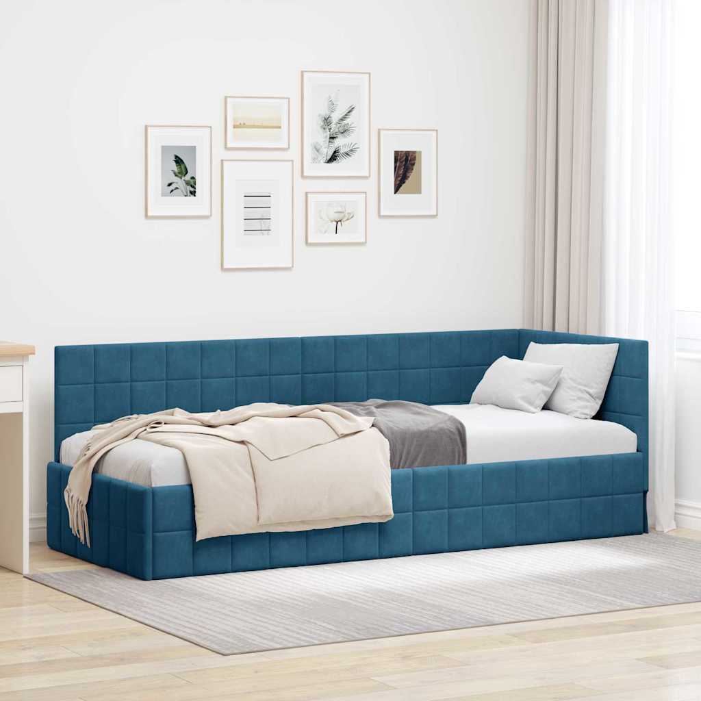 vidaXL Rama łóżka narożnego Niebieski 80 cm x 200 cm Aksamit