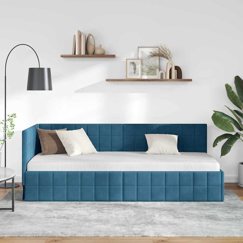 vidaXL Rama łóżka narożnego Niebieski 80 cm x 200 cm Aksamit