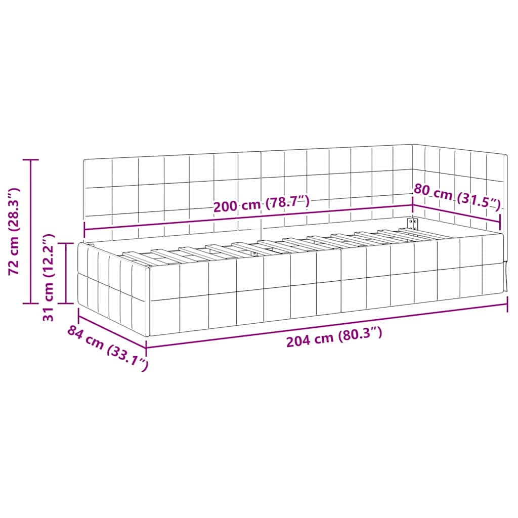 vidaXL Rama łóżka narożnego Niebieski 80 cm x 200 cm Aksamit