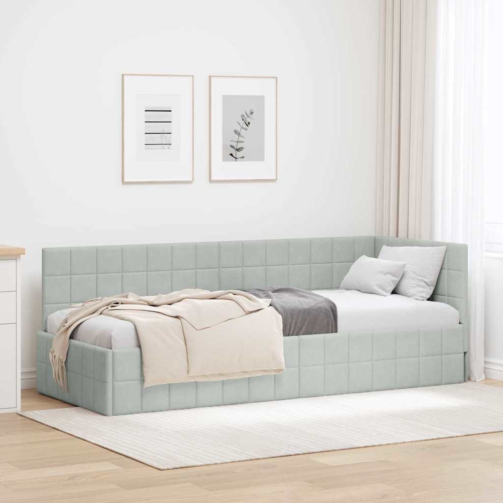 vidaXL Rama łóżka narożnego Jasnoszary 80 cm x 200 cm Aksamit