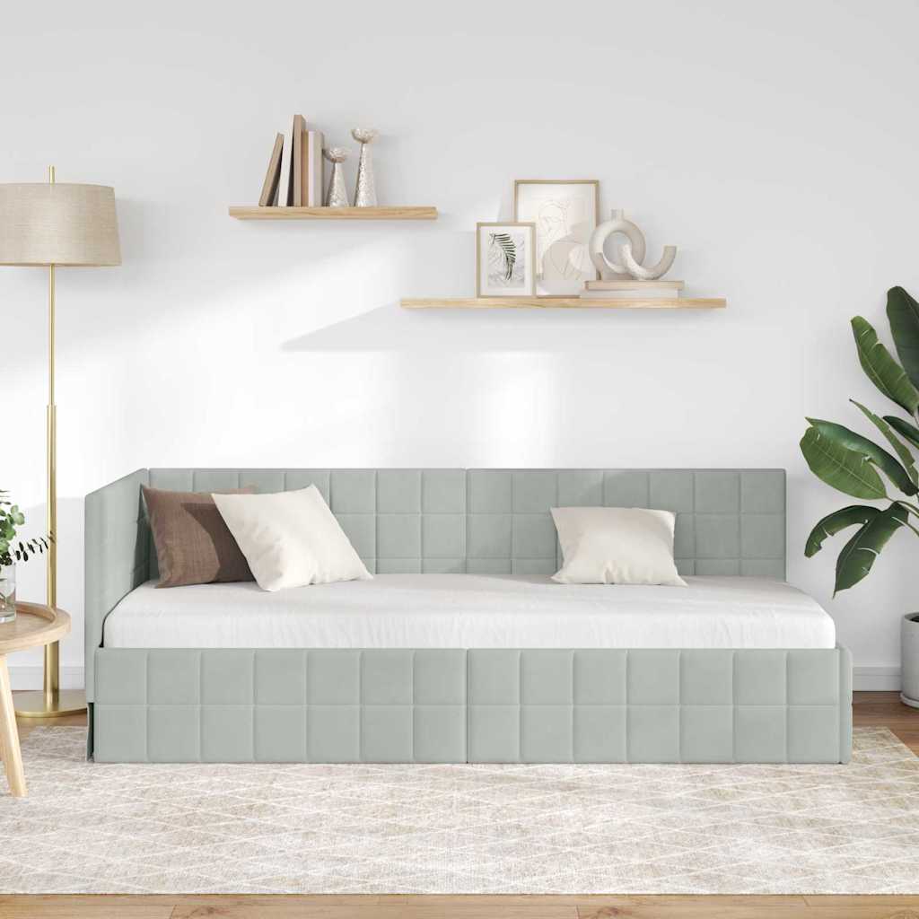 vidaXL Rama łóżka narożnego Jasnoszary 80 cm x 200 cm Aksamit
