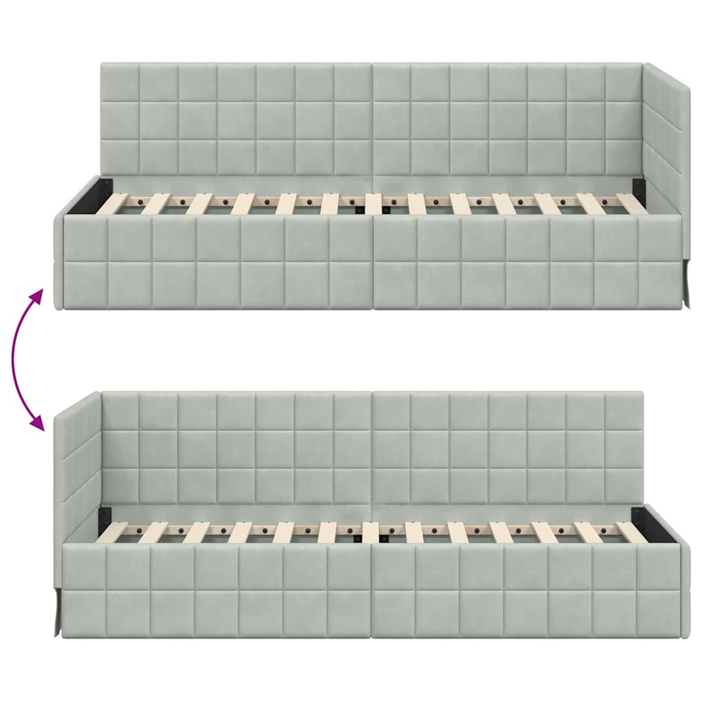 vidaXL Rama łóżka narożnego Jasnoszary 80 cm x 200 cm Aksamit