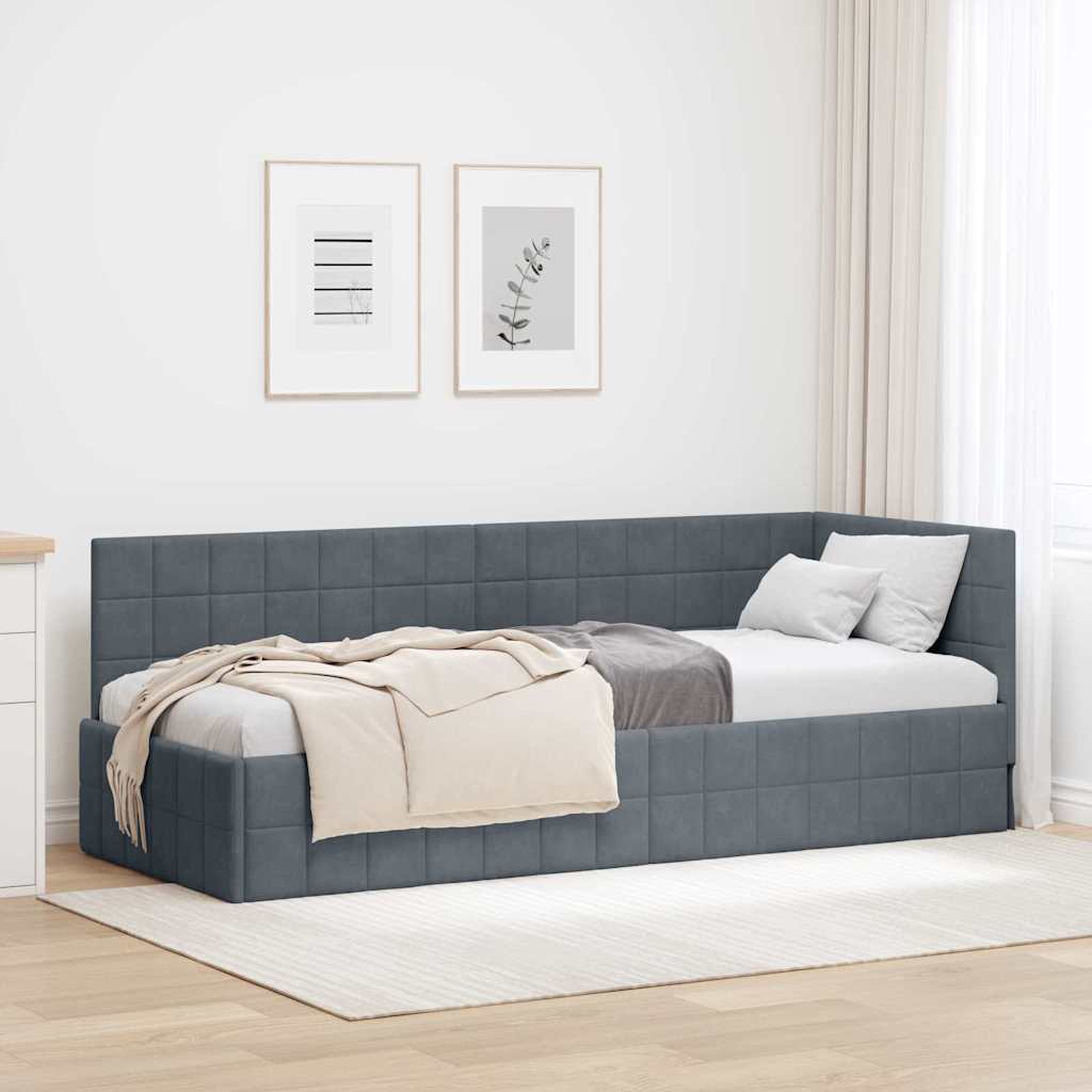 vidaXL Rama łóżka narożnego Ciemnoszary 80 cm x 200 cm Aksamit