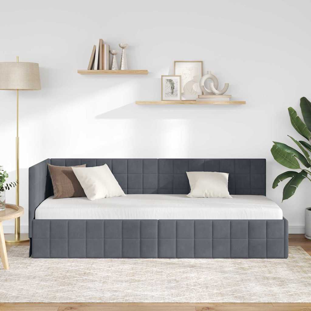 vidaXL Rama łóżka narożnego Ciemnoszary 80 cm x 200 cm Aksamit