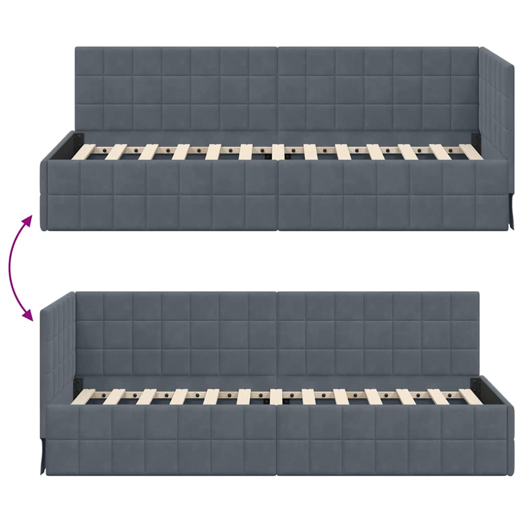 vidaXL Rama łóżka narożnego Ciemnoszary 80 cm x 200 cm Aksamit