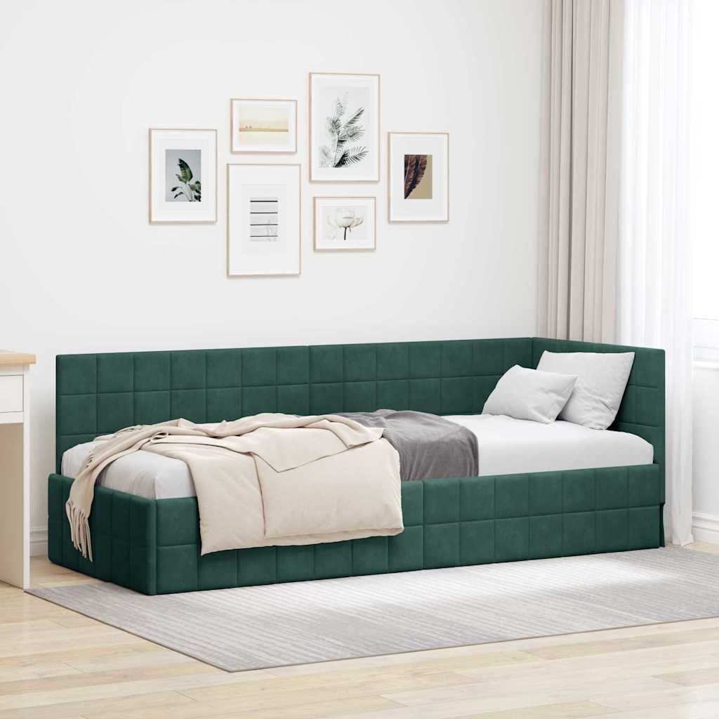 vidaXL Rama łóżka narożnego Ciemna zieleń 80 cm x 200 cm Aksamit
