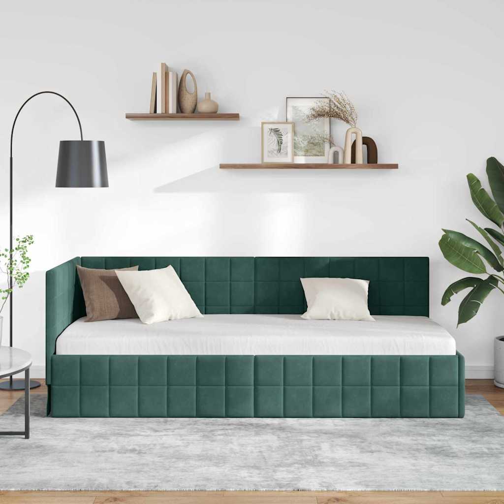 vidaXL Rama łóżka narożnego Ciemna zieleń 80 cm x 200 cm Aksamit