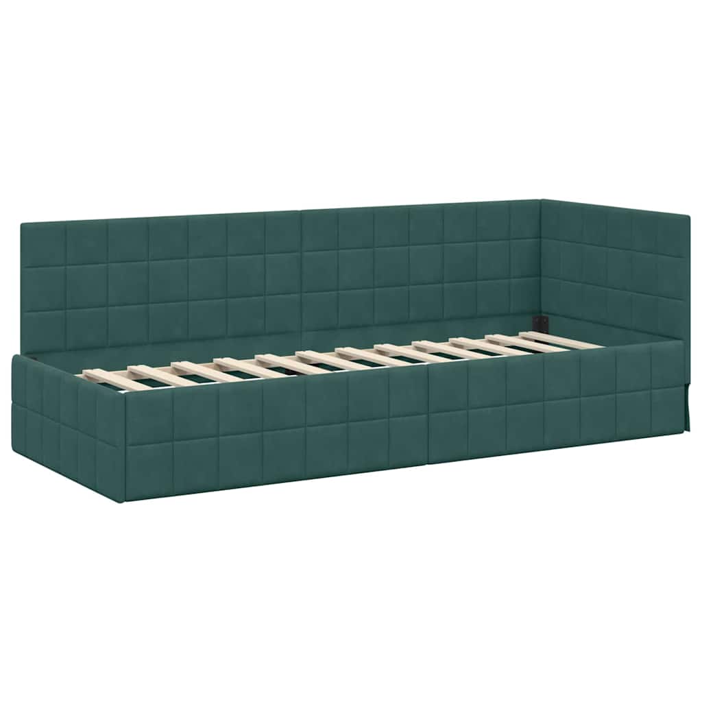 vidaXL Rama łóżka narożnego Ciemna zieleń 80 cm x 200 cm Aksamit