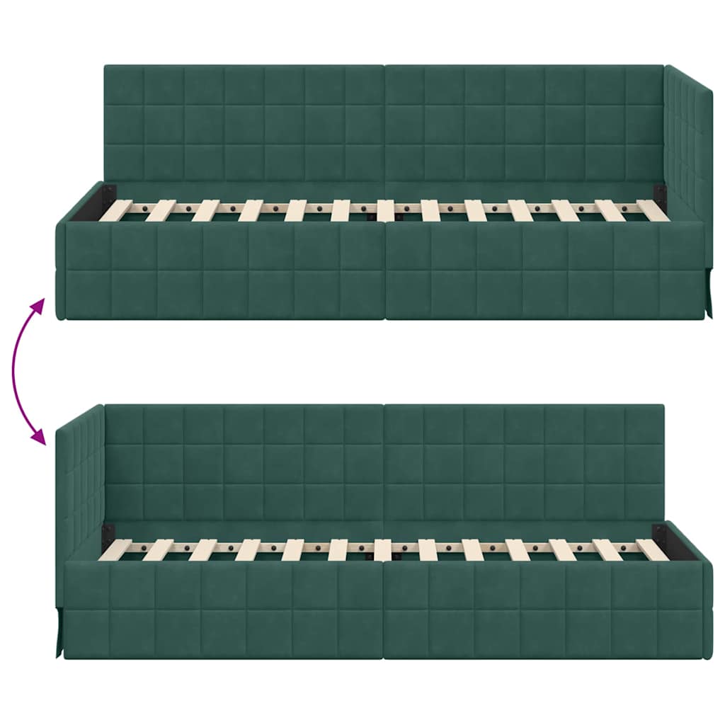 vidaXL Rama łóżka narożnego Ciemna zieleń 80 cm x 200 cm Aksamit