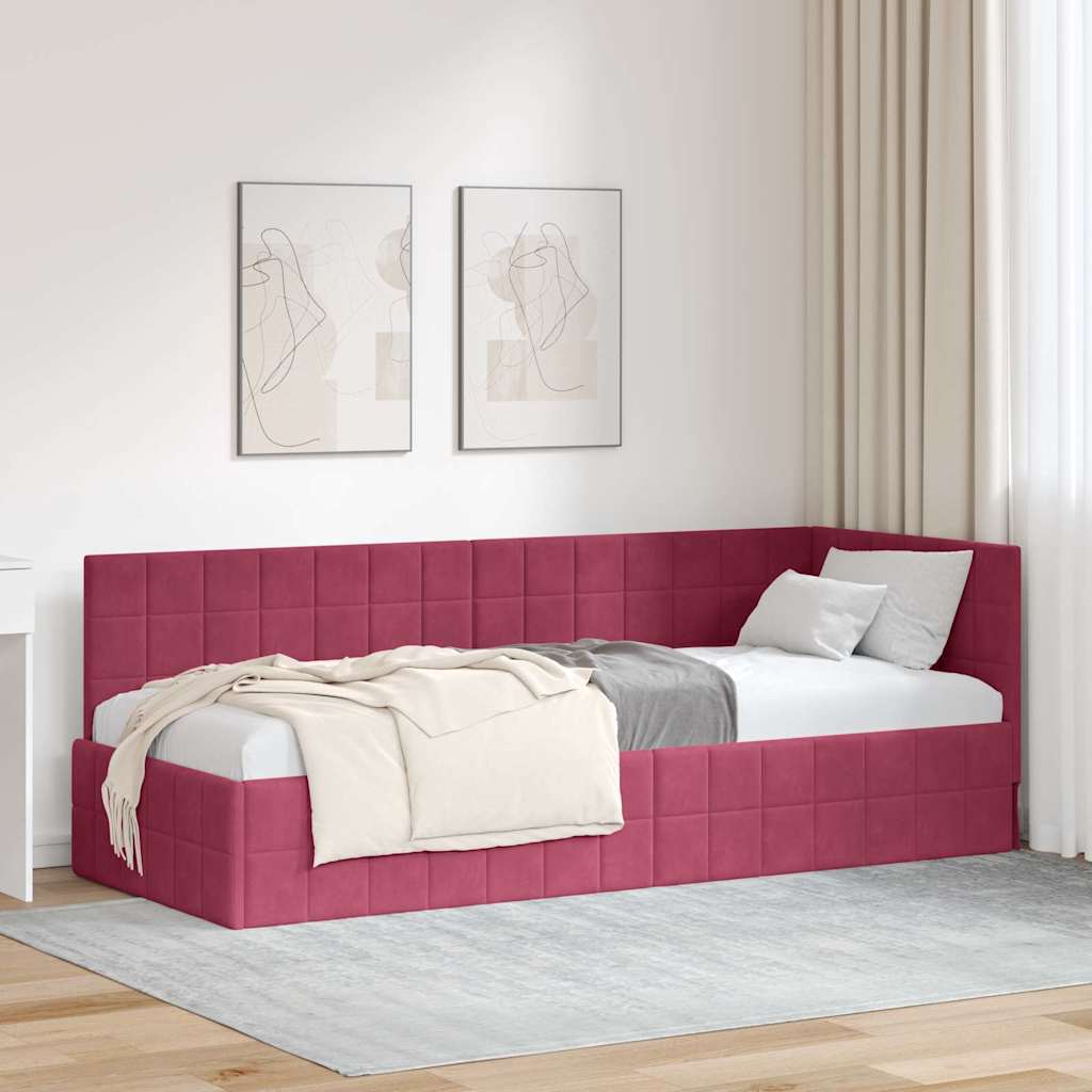 vidaXL Rama łóżka narożnego Czerwone wino 80 cm x 200 cm Aksamit