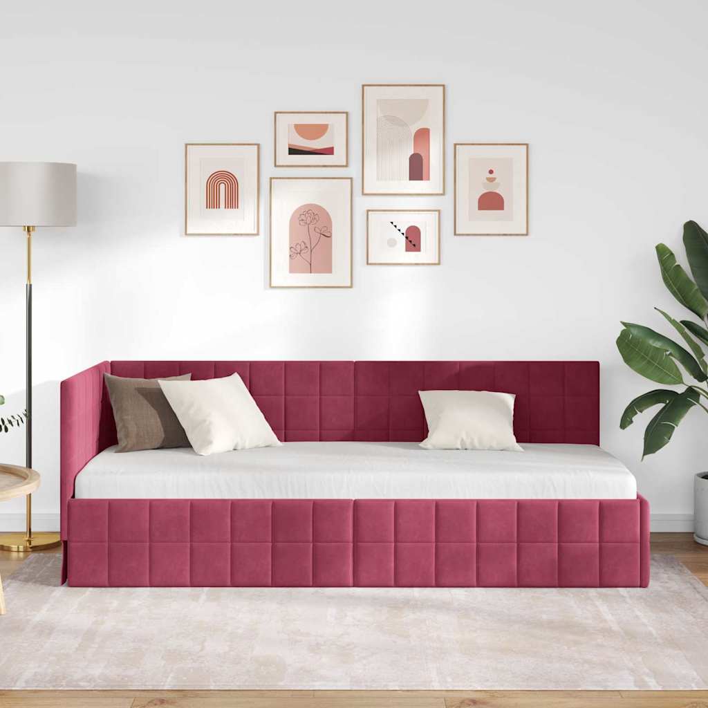 vidaXL Rama łóżka narożnego Czerwone wino 80 cm x 200 cm Aksamit